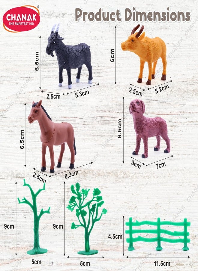 Chanak Realistic Farm Animal Set with Tree & Fence for Kids, 15 Piece Plastic Animal Playset - Includes Cow, Goat, Horse, Dog, 8 Fence, 3 Tree - Educational Toy Set for Ages 3+ - Image 3